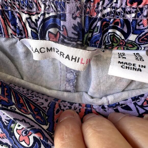 Isaac Mizrahi Sz 16 24/7 Stretch Pink & Blue Paisley Cropped Pants QVC Casual - Picture 4 of 6